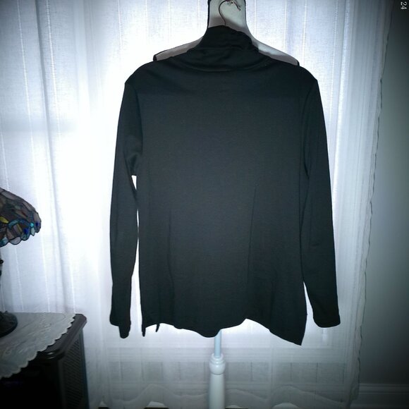 ISAAC MIZRAHI Live Essentials Long Sleeve Black Turtleneck Pima Cotton Top L - Picture 3 of 7